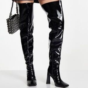 High Heeled Square Toe Knee High Boots